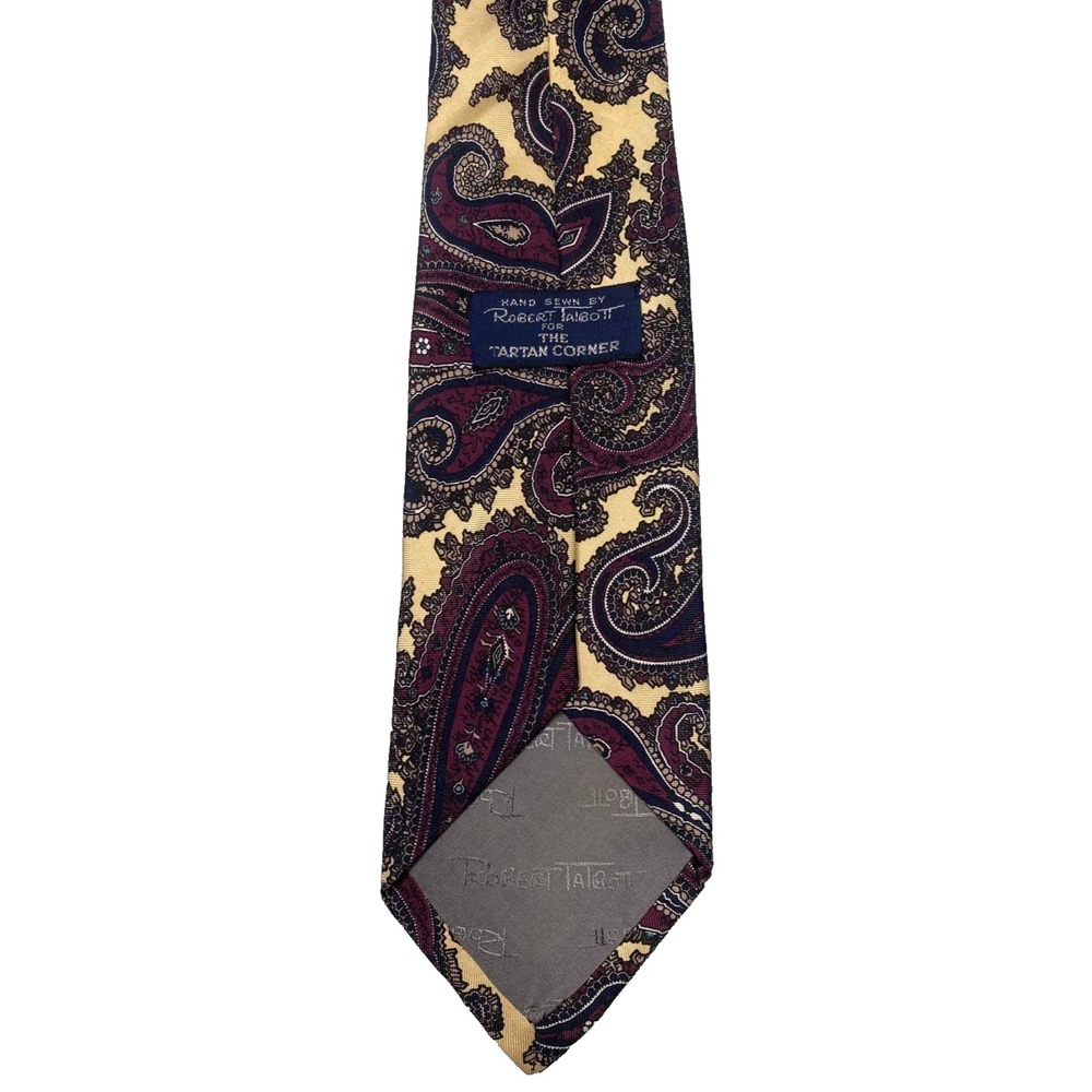 Robert Talbott Tartan Corner Dark floral Paisley beige Necktie Silk 3.5" X 61" - Picture 4 of 6